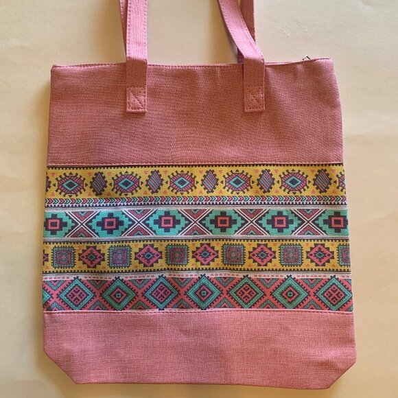 Tribal / Boho / Print Tote Bag - Pink Yellow Blue - Double Handle - NWT - Picture 4 of 7